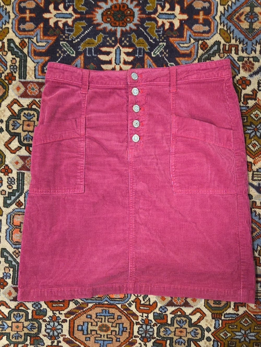 Anthropologie Hot Pink Corduroy Button-Front Mini Skirt
